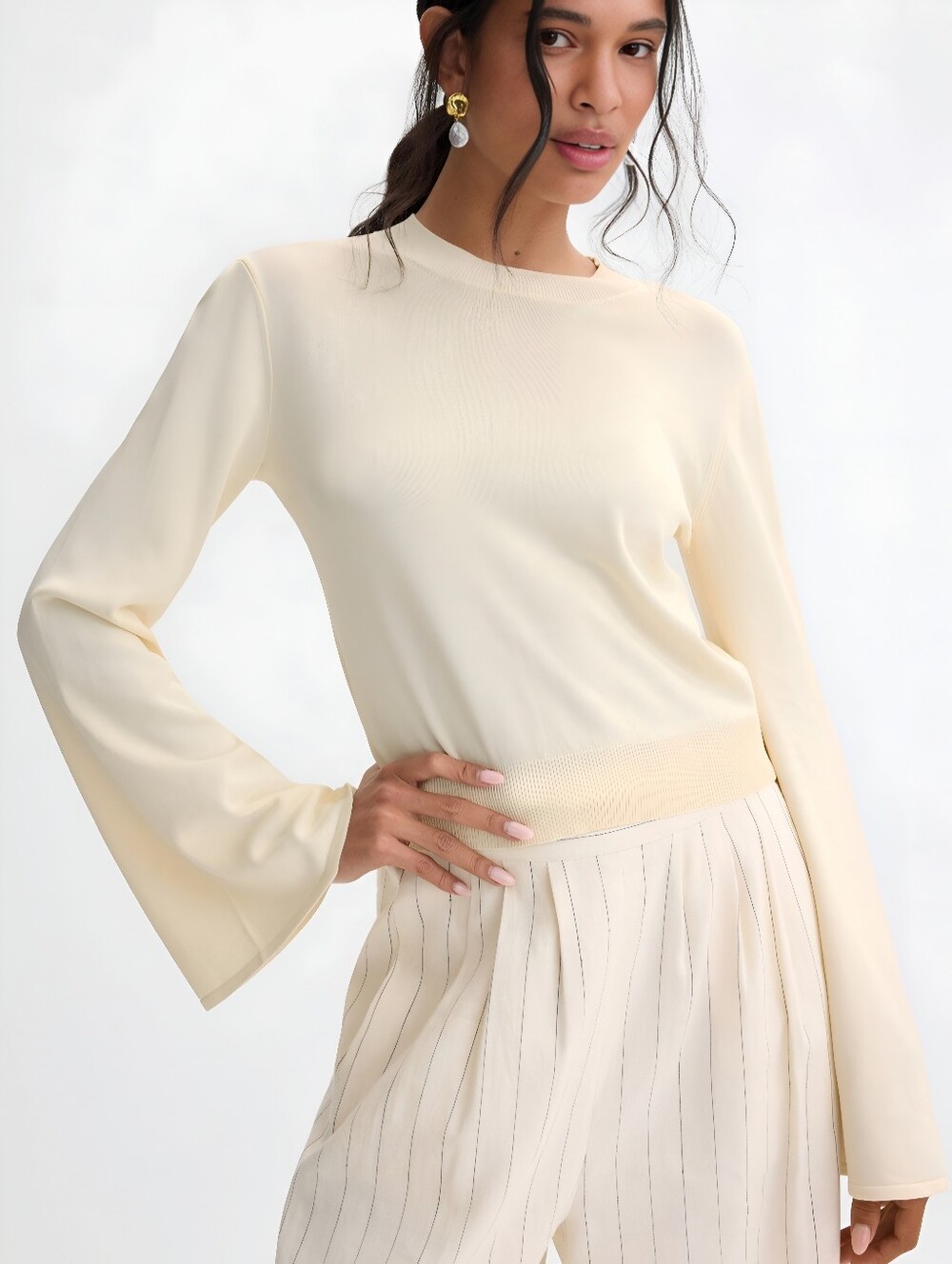 Solid & Striped Cream Babetta Bell Sleeve Cropped Sweater, S